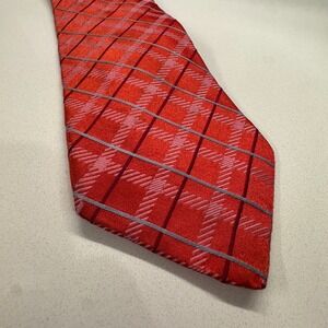 Tommy Hilfiger Tie Plaid Red Mens Necktie 100% Silk USA Made Business Casual USA